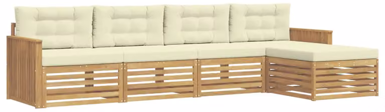 Set di divani da esterno, 5 pezzi, bianco e crema