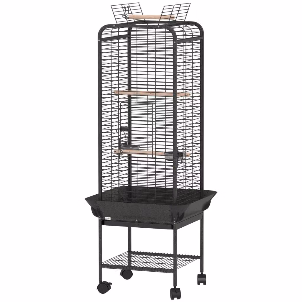 Gabbia per pappagalli XYLO con ruote in metallo, Grigio Scuro, L: 62,5 cm, P: 62,5 cm, H: 146 cm – 2