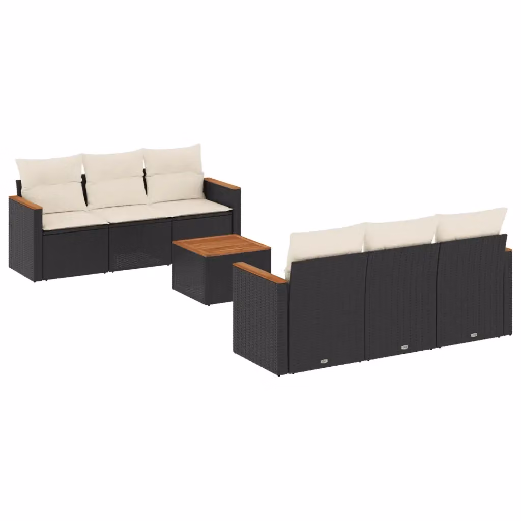 vidaXL Set Divani da Giardino a L con Cuscini 7pz in Polyrattan Nero e Bianco – 2