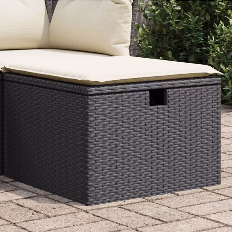 Sgabello da giardino moderno vidaXL in polyrattan con cuscino nero L/P/H: 55 x 55 x 37 cm