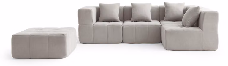 MILYSOFA SOFABULOUS: divano ad angolo modulare a 4 posti con chaise longue, raffinato tessuto a ricami, beige pietra
