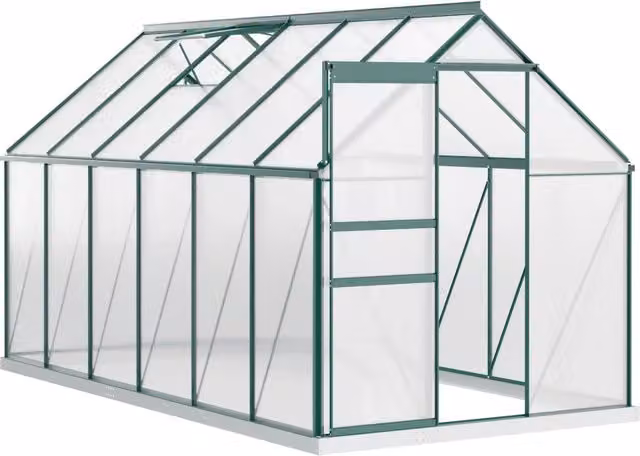 EasyComfort Serra da Giardino in Policarbonato 190x375x199cm, con Finestra Apribile e Porta Scorrevole, Struttura in Alluminio, Verde