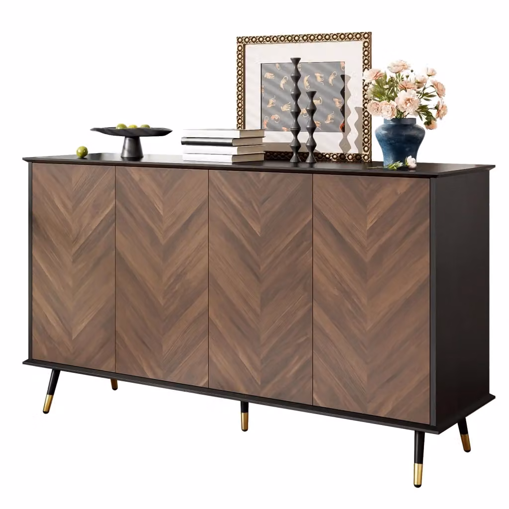 Credenza moderna per soggiorno con 4 ante e cassetti soft close in MDF, disponibile nei colori nero o marrone - L: 140 cm, P: 40 cm, H: 80 cm – 2