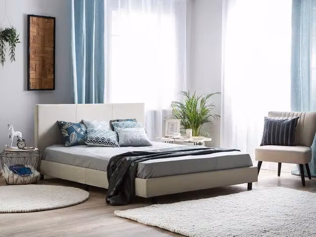 Letto Beliani imbottito in tessuto beige con doghe a ressort design moderno L/P: 180 x 200 cm – 1