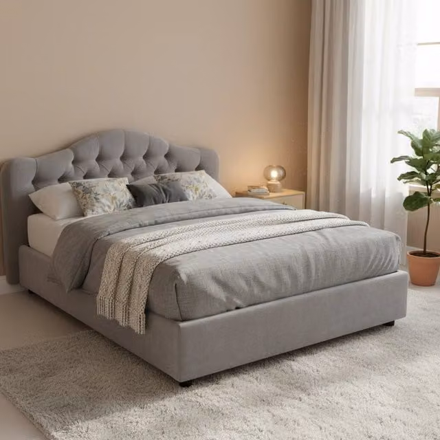 Letto Matrimoniale Aly DMORA con Contenitore a Sollevamento, Grigio e Nero, L/P: 160 x 200 cm