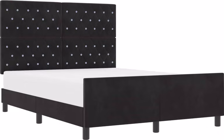 Letto a molle con testata nera 140 x 200 cm in velluto