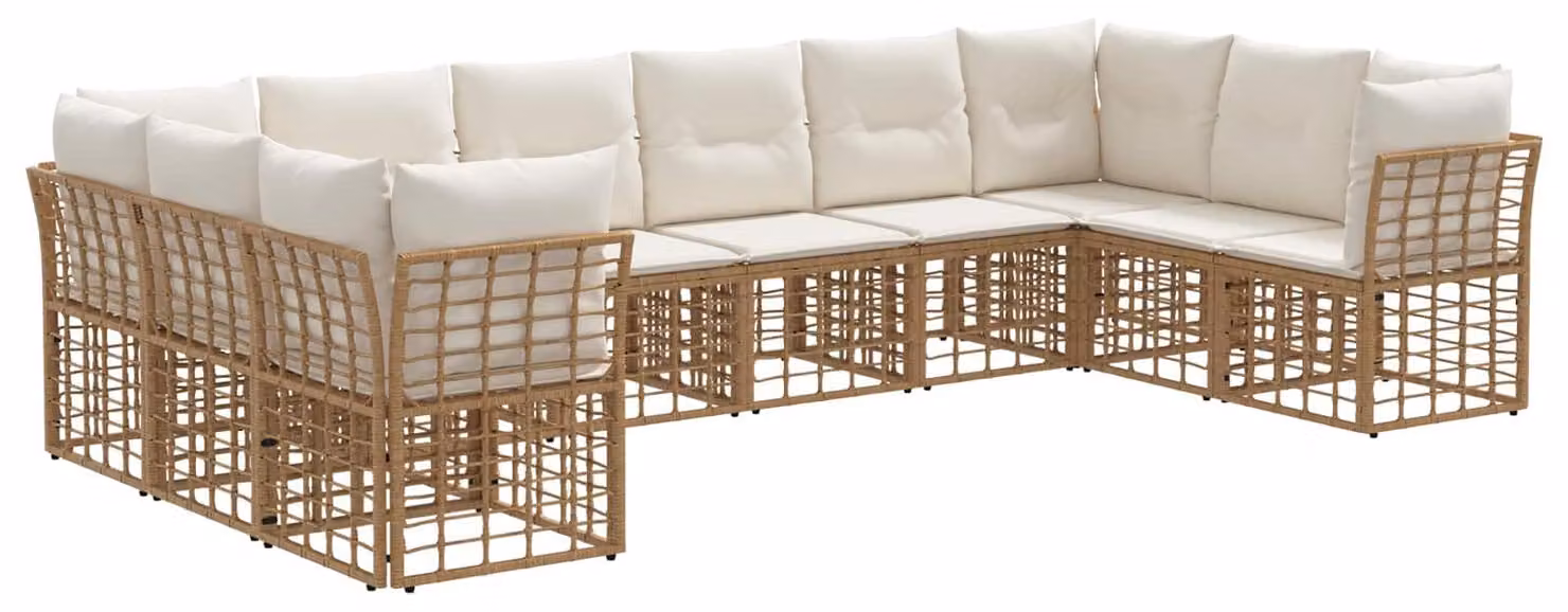 Set di divani da esterno Naturale e Bianco Crema Poliestere