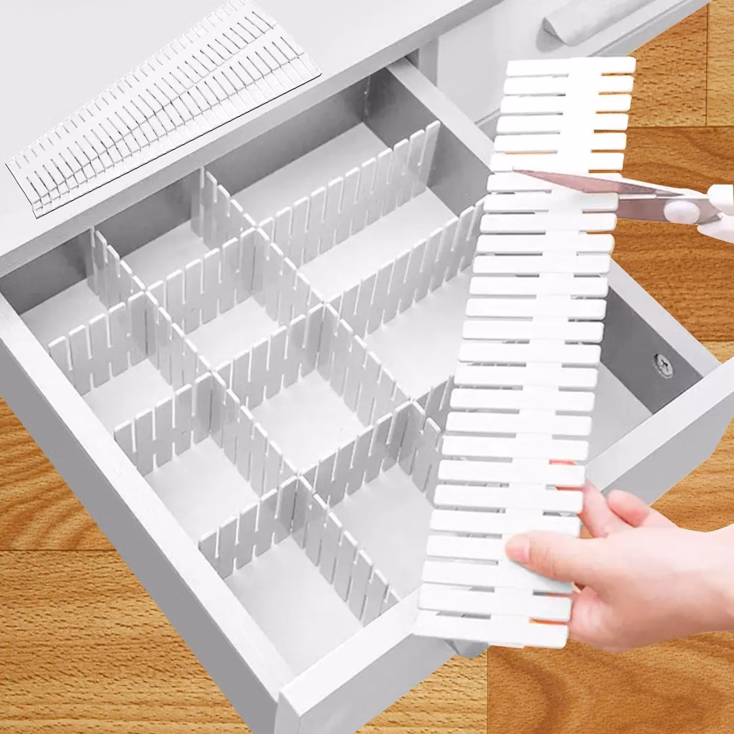 Organizzatori per cassetti, 16 pezzi, regolabili, fai-da-te, colore bianco