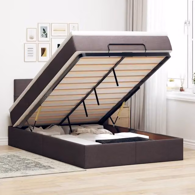 Pouf Letto con Materasso vidaXL in Tessuto Marrone e Bianco L: 120 cm, P: 200 cm, H: 88 cm – 1