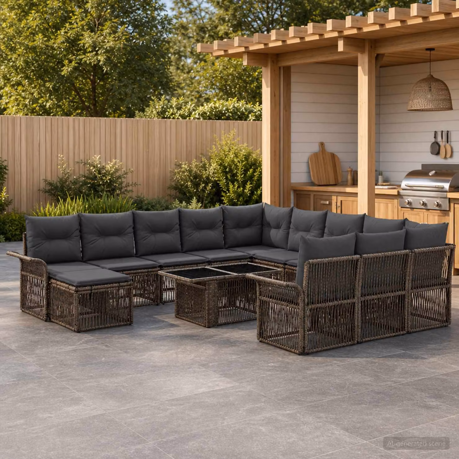 Set Divano da Giardino vidaXL 13 pz in Polyrattan Grigio e Antracite con Tavolino e Ottoman