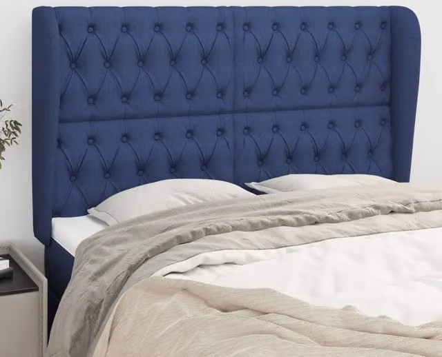 Testiera ad orecchio Design Mania in tessuto blu L: 163 cm, P: 23 cm, H: 118/128 cm – 1