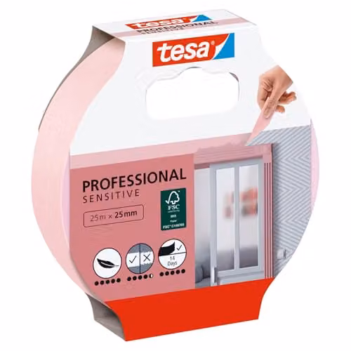 Tesa Nastro Adesivo Sensitive Rosa per Mascherature - 25m x 25mm