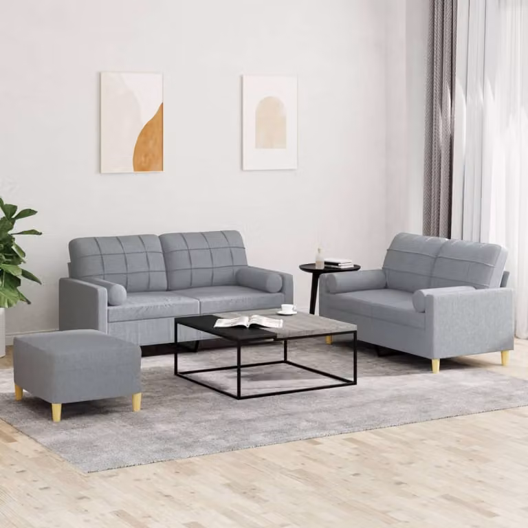 Maison Exclusive - Set divano 3 pezzi con cuscini in tessuto grigio chiaro