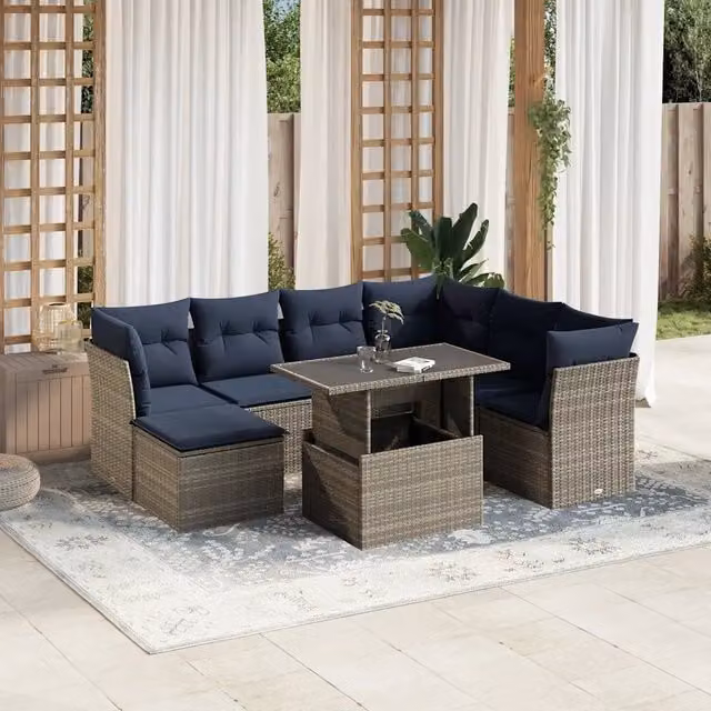 Set Divani da Giardino 8 pz con Cuscini Grigio in Polyrattan 3266761