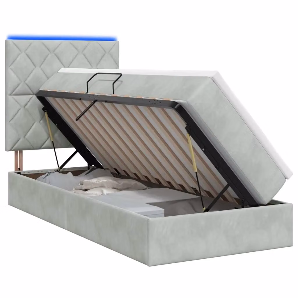 Letto con contenitore e materasso vidaXL in velluto grigio con illuminazione LED e porta USB L/P/H: 190 x 90 x 34 cm – 2