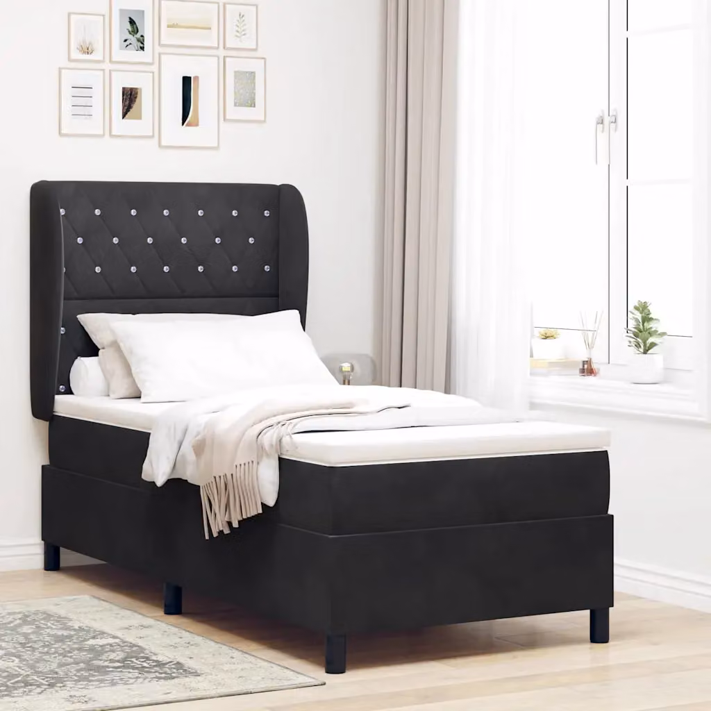 Letto ibrido con materasso vidaXL in velluto nero L: 90 cm, P: 190 cm, H: 193 cm