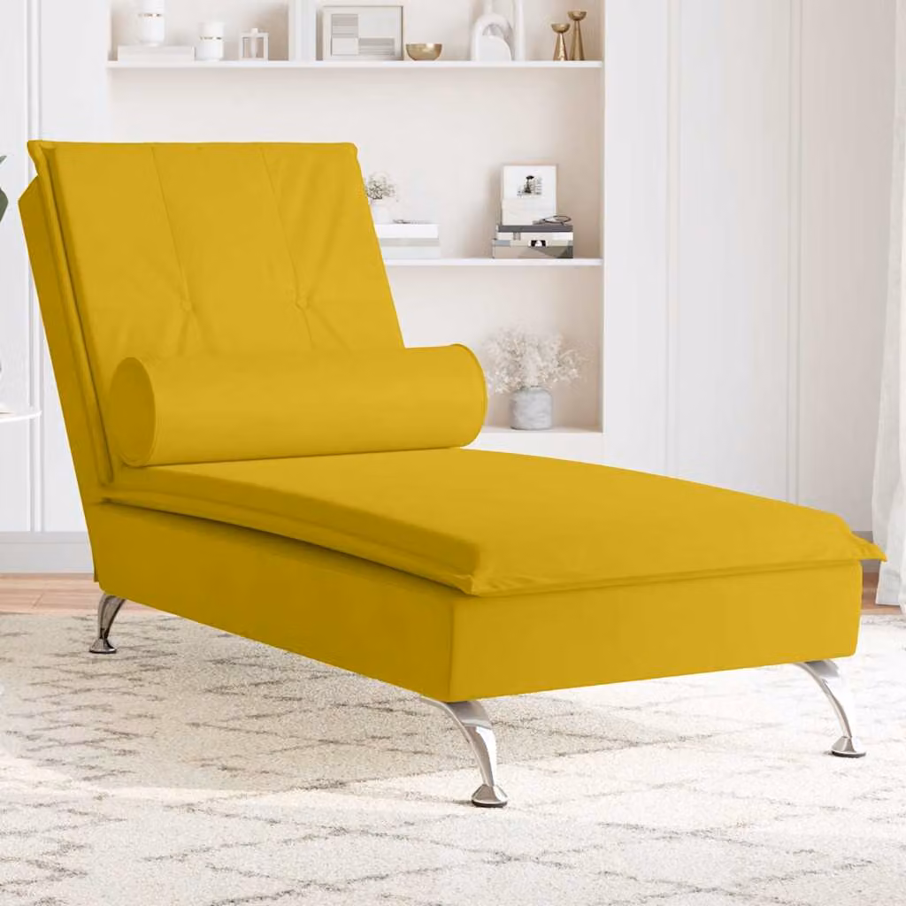 vidaXL Chaise Longue Moderna in Velluto Giallo con Cuscini e Ricarica USB, L/P/H: 136.5 x 56.0 x 75.0 cm