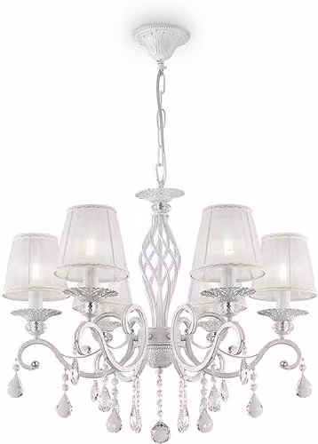 Lampadario Shabby Chic Grace Metallo Bianco 6 Luci Diffusori Pvc Bianco
