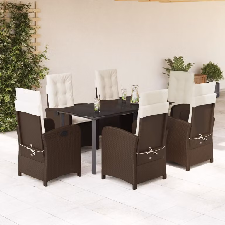 Set da Pranzo da Giardino 7pz vidaXL in Polyrattan Marrone con Piano in Vetro