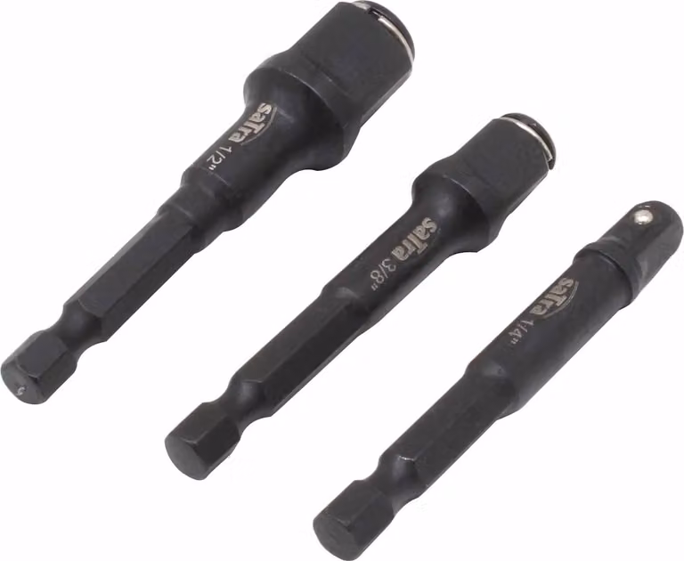 Set-kit 3 adattatori per bussole a percussione e inserti da 1/4'', 3/8'', 1/2'',punta da trapano, per avvitatori ad impulsi