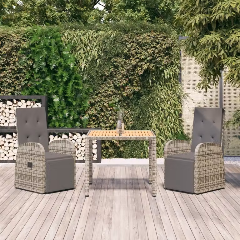 Set da pranzo da giardino moderno vidaXL in legno di acacia oliato e polyrattan grigio con cuscini