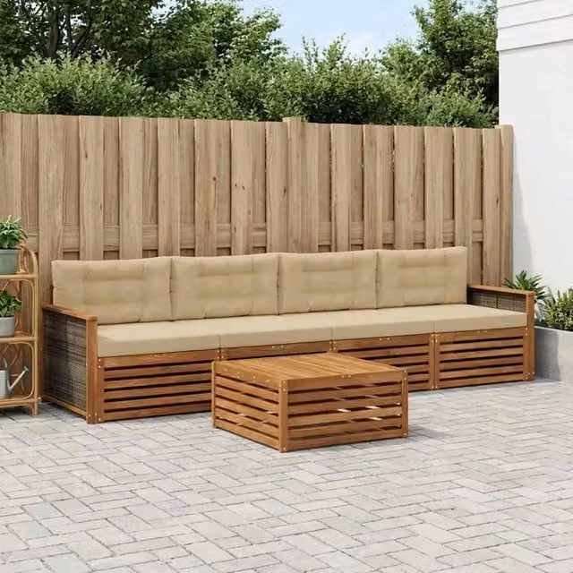 Set di divani da esterno 5 pz Naturale e Beige 3382991