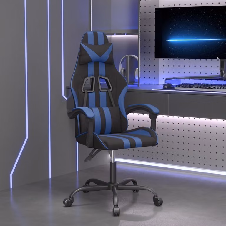 Sedia da Gaming Girevole vidaXL in Similpelle Nero e Blu con Poggiatesta e Braccioli