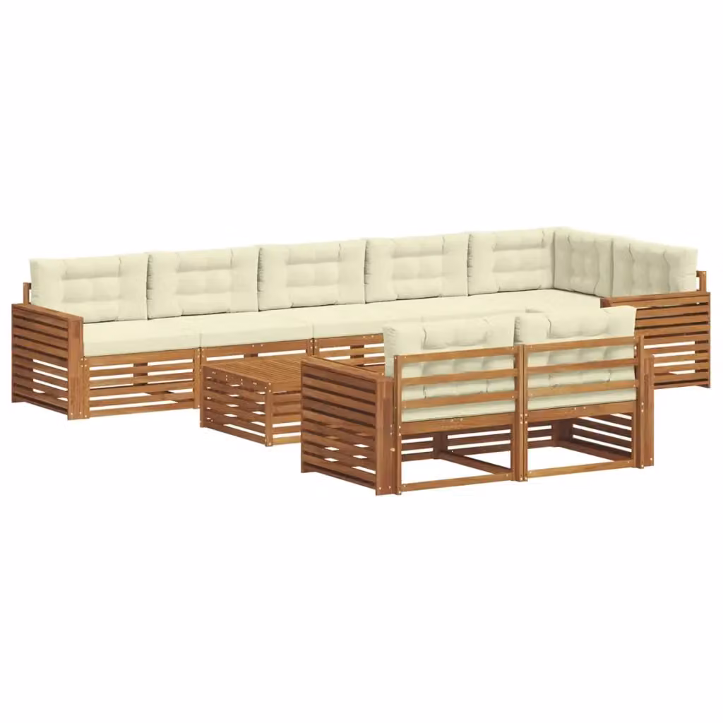 Set di divani da esterno vidaXL 9 pezzi in legno di acacia con cuscini beige e bianco per giardino e terrazza – 2