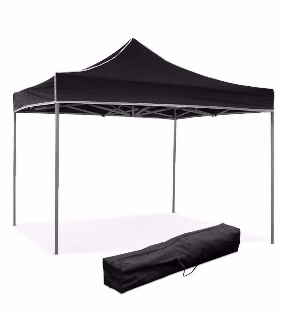 Gazebo Pieghevole Divina Garden Nero con Tetto Curvo in Acciaio e PVC 3x3 m