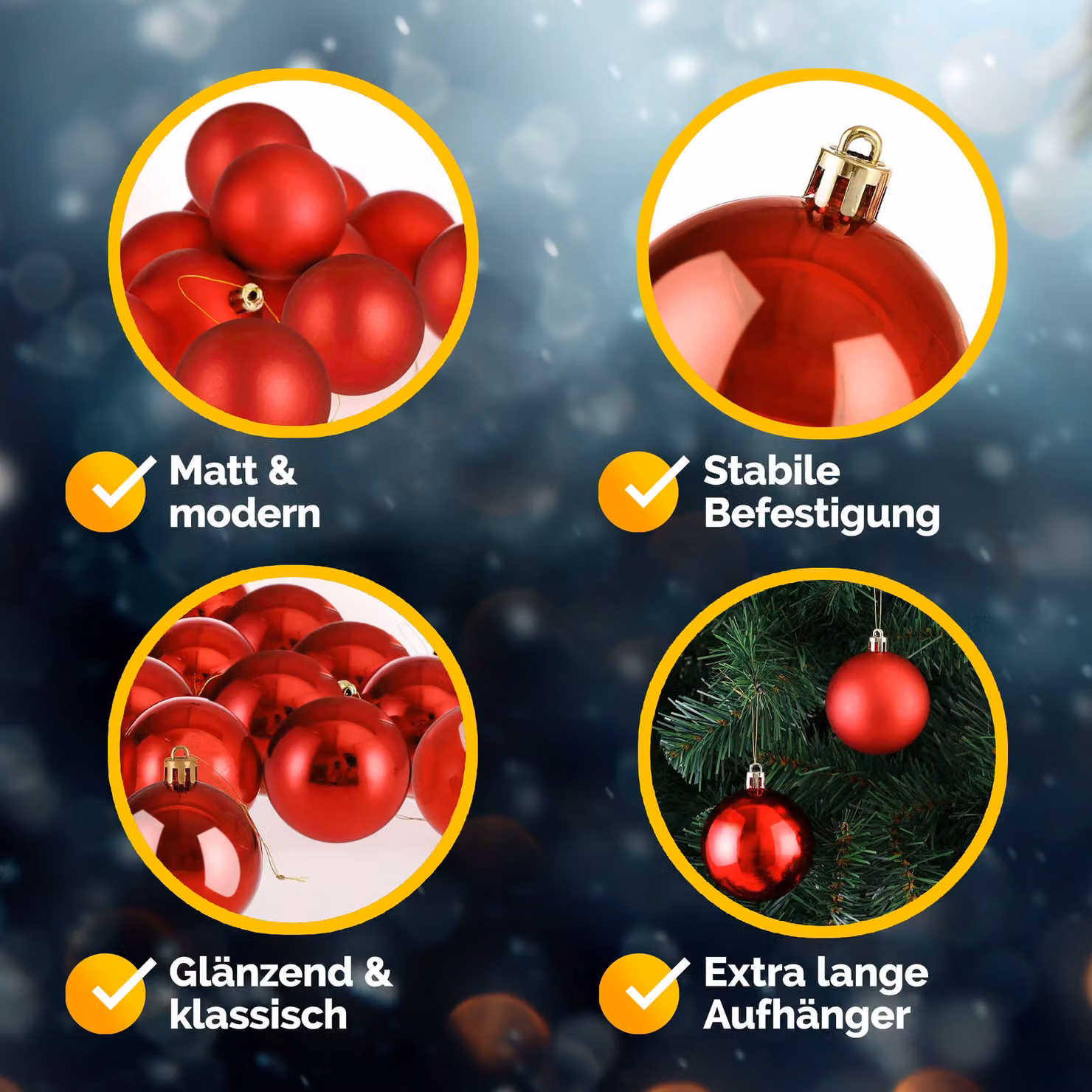 Set di 54 palline di Natale Casaria rosse con design moderno e geometrico in plastica per decorazioni sospese – 4
