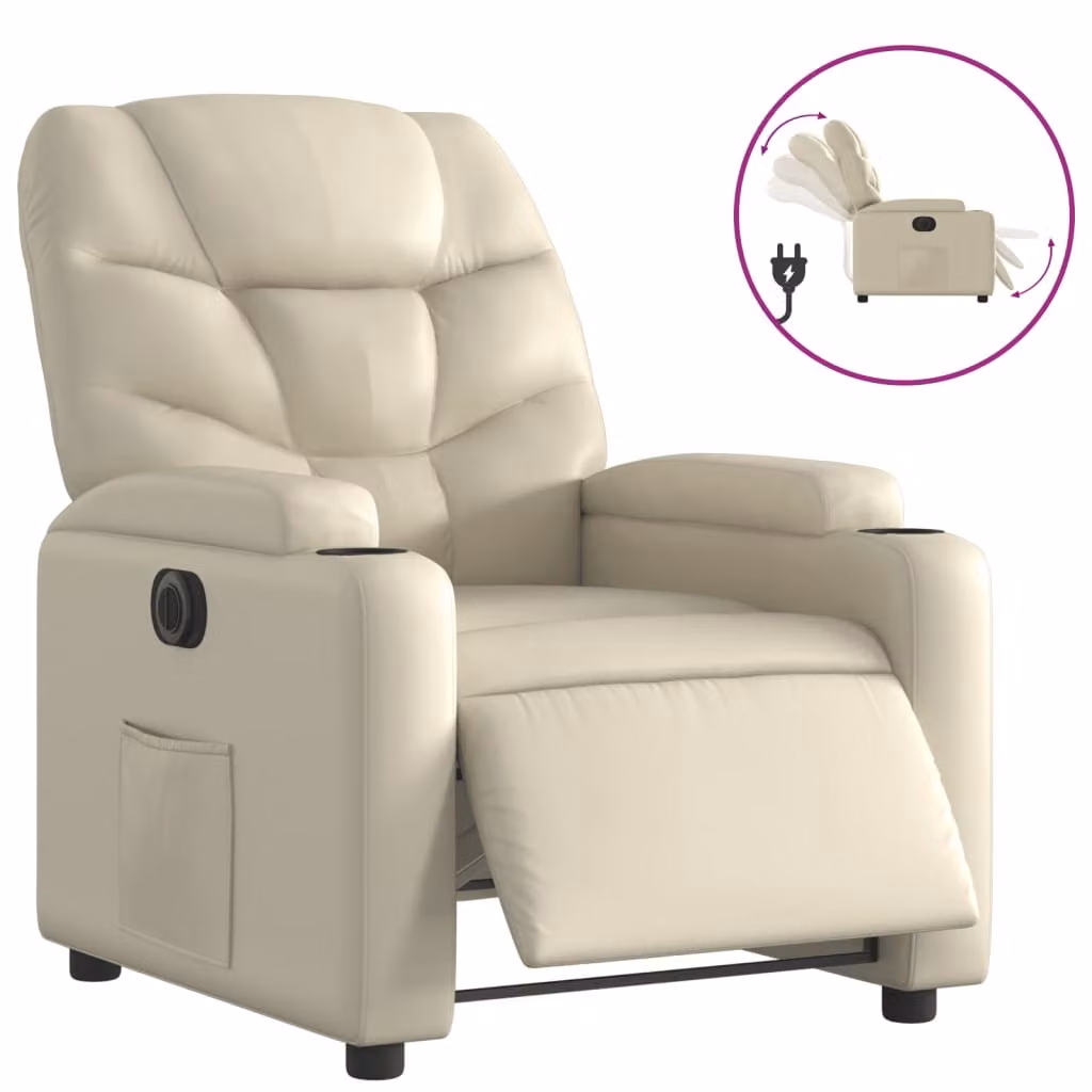 Poltrona Reclinabile Elettrica Crema in Pelle finta