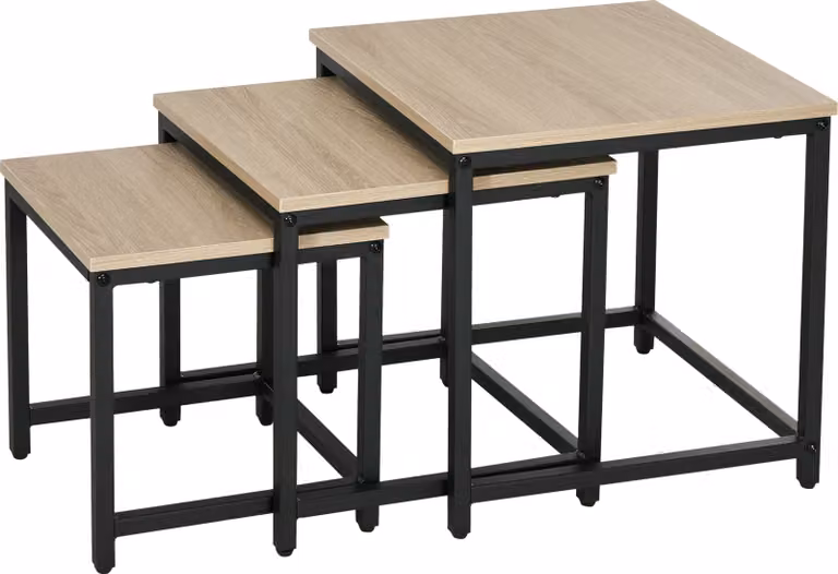 Tavolino HOMCOM set di 3 tavolini, tavolino con struttura in acciaio, tavolino da divano dal design industriale, tavolino, tavolino da salotto con aspetto legno, natura