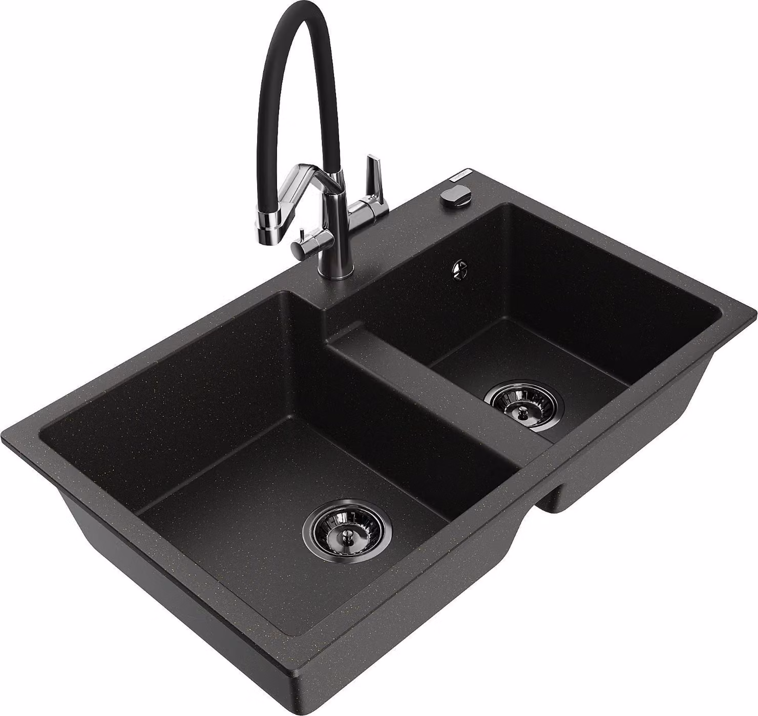 Mexen Tomas lavello in granito a 2 vasche con miscelatore cucina Duo, nero/oro metallizzato - 6516-75-671701-07-B