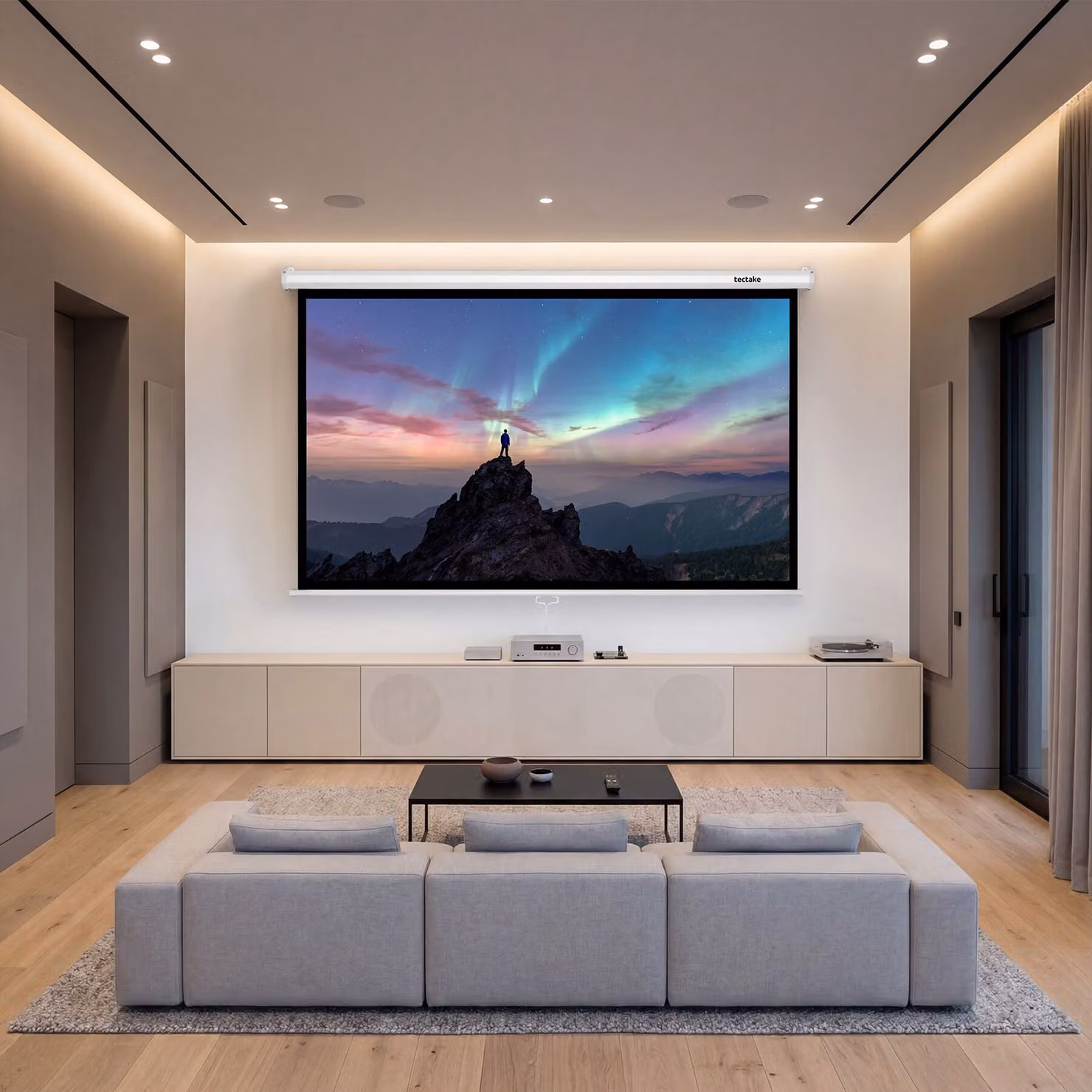 Schermo per proiettore Cinema TecTake GmbH, formato 16:9, risoluzione 4K HD, bianco, per parete o soffitto – 1