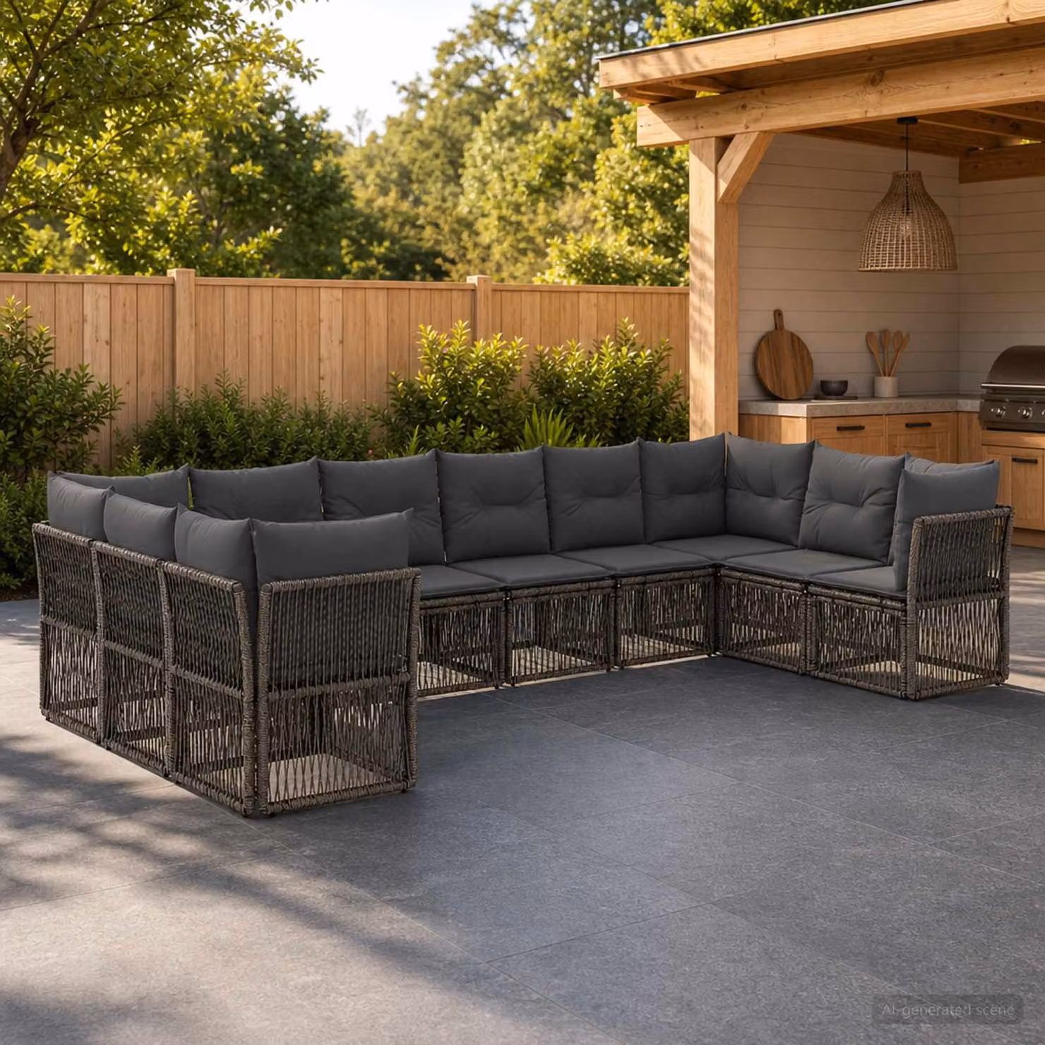 Set Divano da Giardino vidaXL 10 Pezzi a Forma di U Grigio con Cuscini Imbottiti e Struttura in Metallo