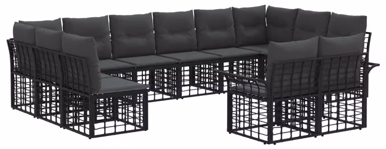 Set di divani da esterno 12 pcs Nero e Grigio scuro Poliestere