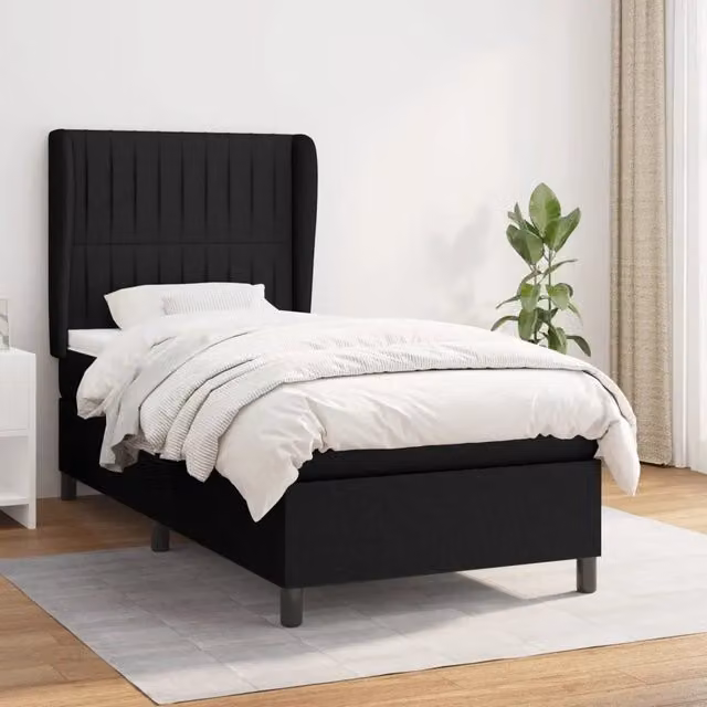 Letto Ibrido vidaXL con Giroletto a Molle e Materasso in Tessuto Nero e Bianco L/P/H: 90 x 190 cm