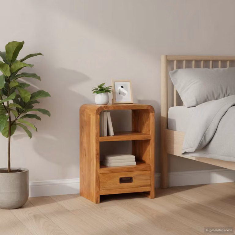 Comodino vidaXL in legno di acacia con finitura ambra, L 40 cm x P 30 cm x H 60 cm