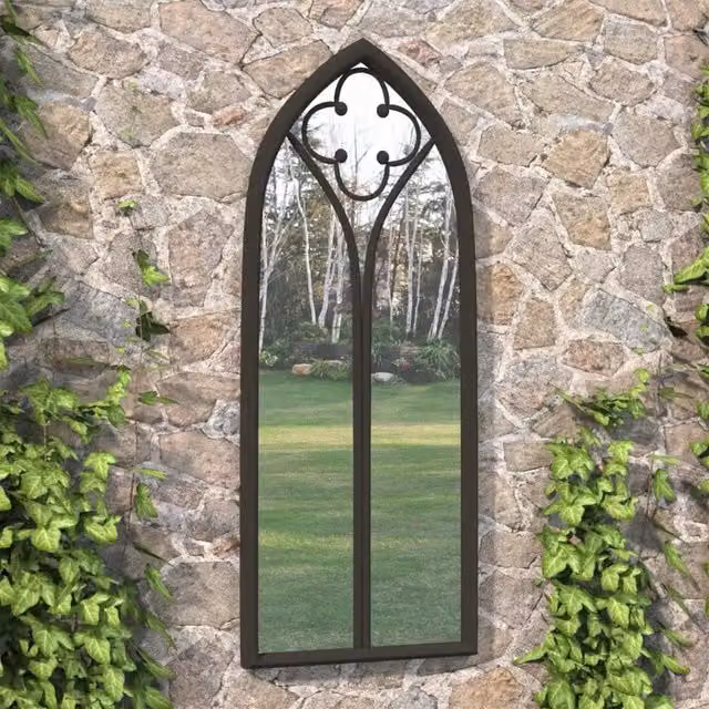 Specchio da giardino vidaXL in metallo e vetro nero con finitura antica, L: 100 cm, H: 45 cm