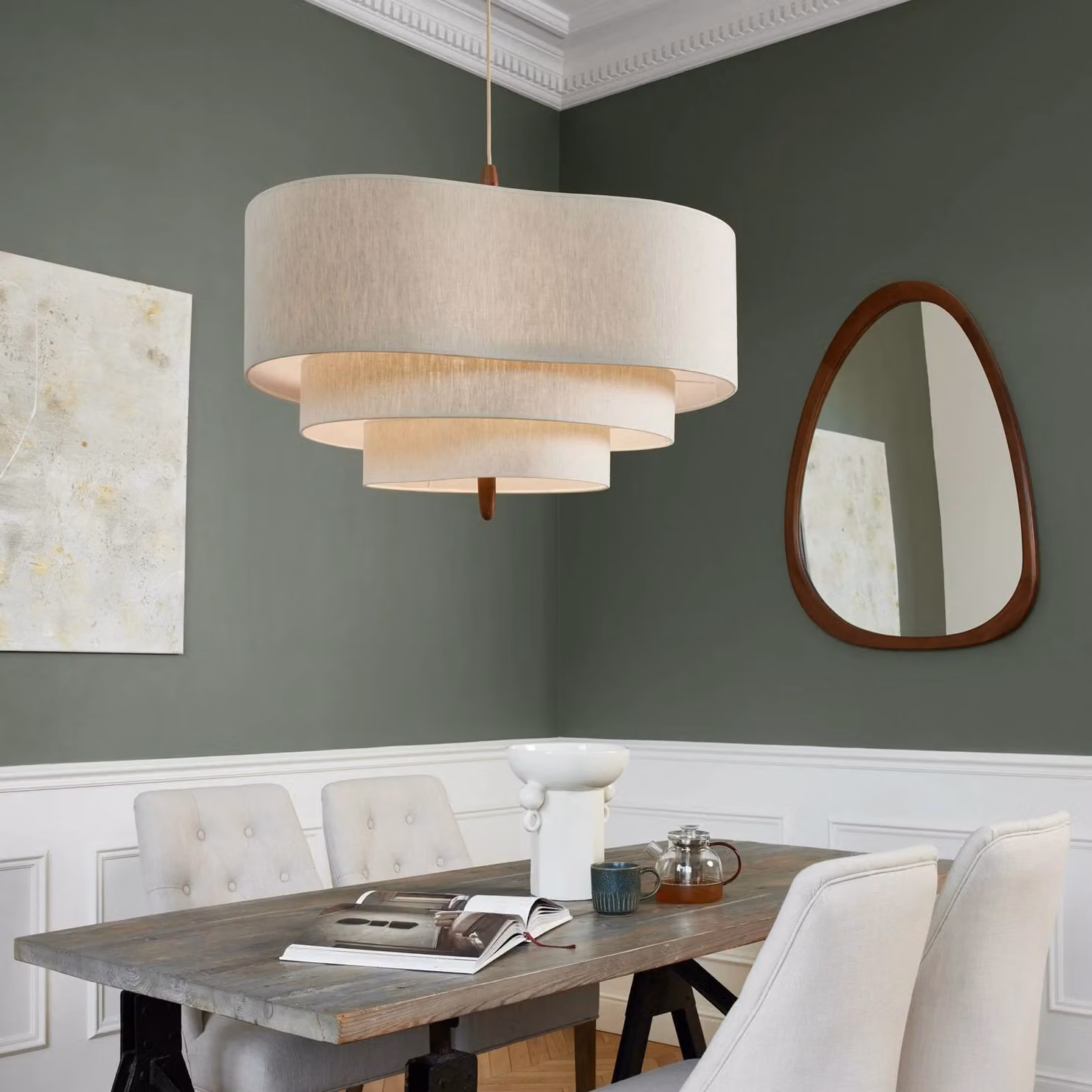 MARKET SET Lampada a sospensione Pebble, dimmerabile, Crema / Ambra, Soggiorno / Sala da pranzo, Tessuto / Stoffa / Seta, Design, Lampada a sospensione
