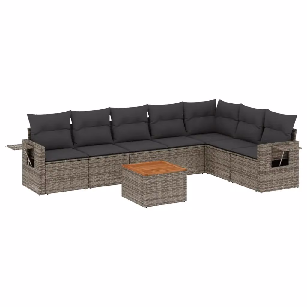 vidaXL Set Divano da Giardino a L 8 pz in Polyrattan Grigio con Cuscini e Tavolino – 2