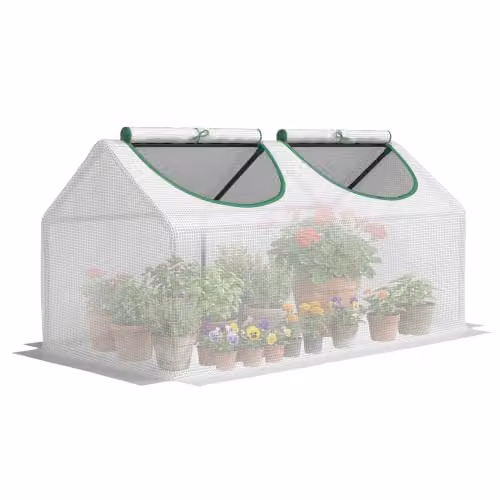 Outsunny Serra con telecomando, pellicola in polietilene, serra in acciaio, per balcone, giardino, pomodori, 120 x 60 x 60 cm, per verdure, fiori, piante, bianco