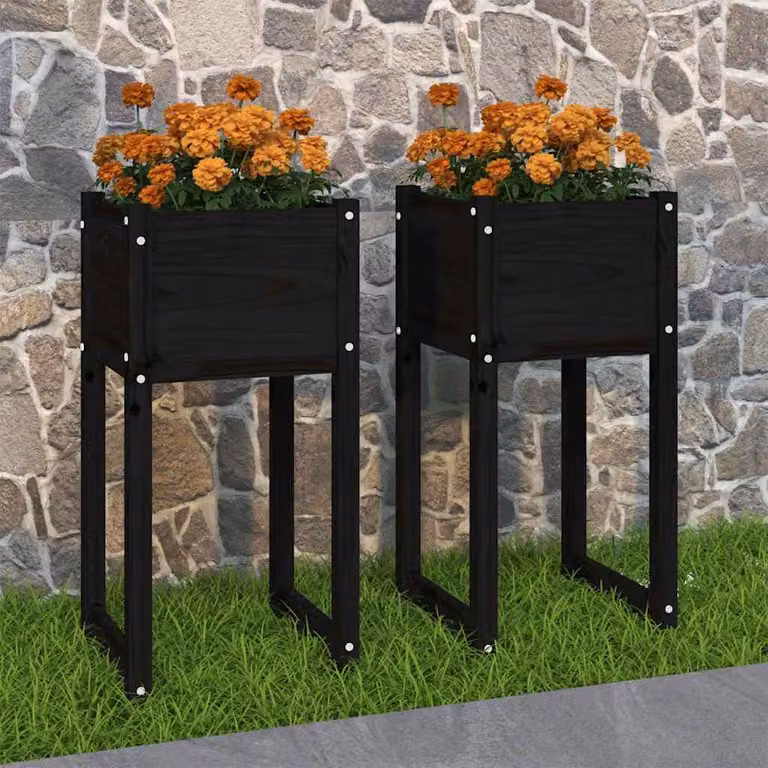 Set di 2 fioriere vidaXL in legno di pino nero, L/P/H: 40 x 40 x 81 cm