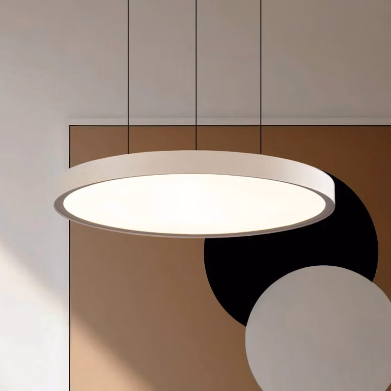 Viokef Lampada LED a sospensione Denver, Ø 49 cm, color beige, metallo Denver, Crema / Ambra, Soggiorno / Sala da pranzo, Alluminio, Moderno