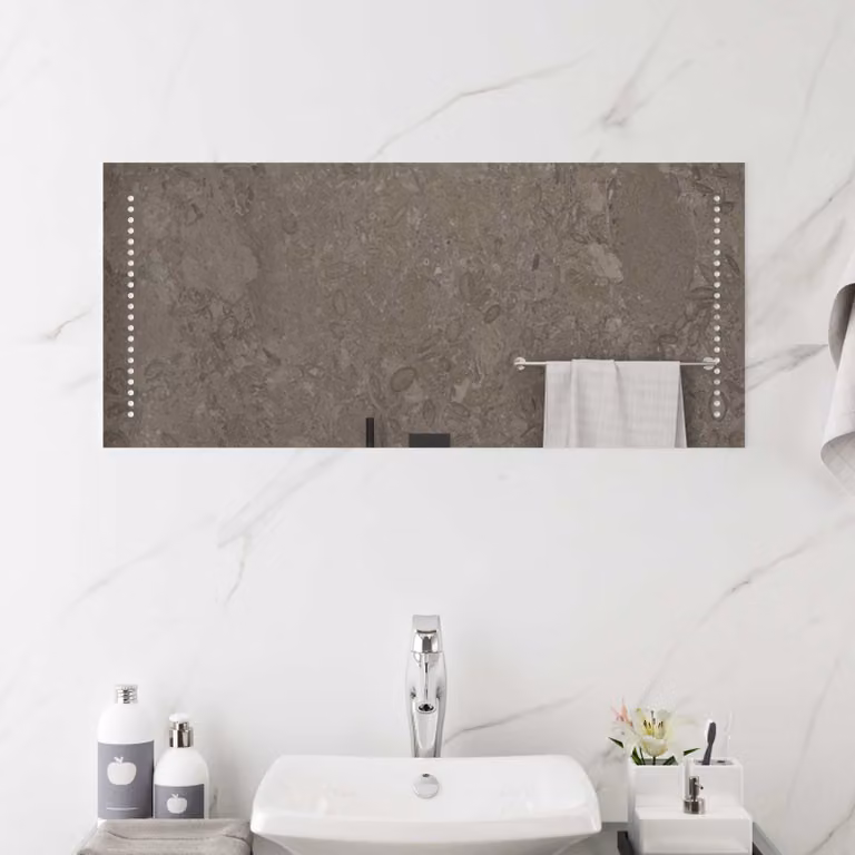 Specchio da bagno con LED vidaXL, design minimalista in vetro temperato, colore trasparente/grigio, L: 90 cm, P: 40 cm
