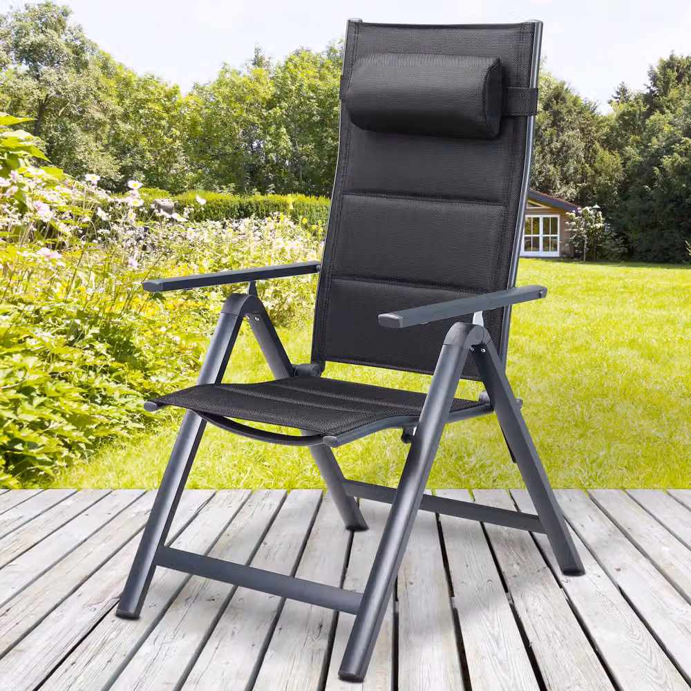 Set di 2 sedie da giardino pieghevoli Casaria con braccioli in alluminio antracite e tessuto textilene resistente ai raggi UV e cuscini rimovibili – 3