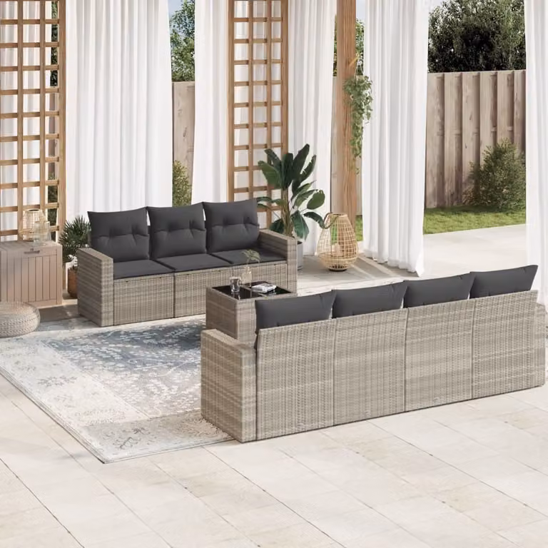 Maison Exclusive - Set Divano da Giardino 8pz con Cuscini Grigio Chiaro Polyrattan