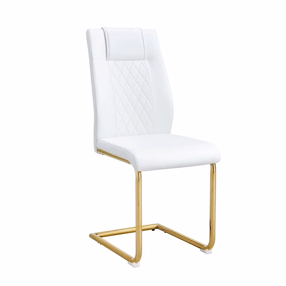 Set di 4 sedie da pranzo Minimal in similpelle bianca con gambe in metallo oro e design moderno – 2