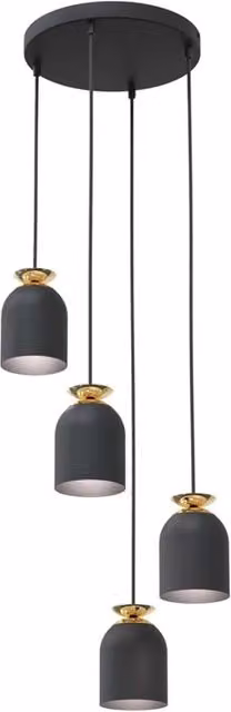 Lampadario Contemporaneo 4 Luci Mnemosyne Base Tonda Acciaio Nero E Oro
