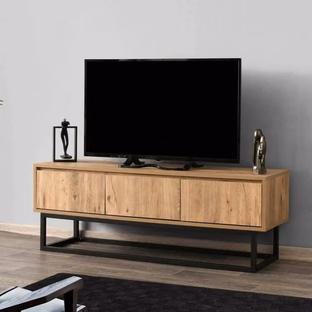 Mobile porta TV Ignazia DMORA, Credenza da soggiorno moderna in legno e metallo, L/P/H: 140 x 40 x 50 cm, Marrone e Nero